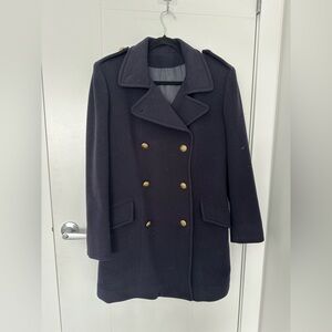 Holt Renfrew Cashmere Wool Navy Double-Breasted Coat | Luxury Classic
